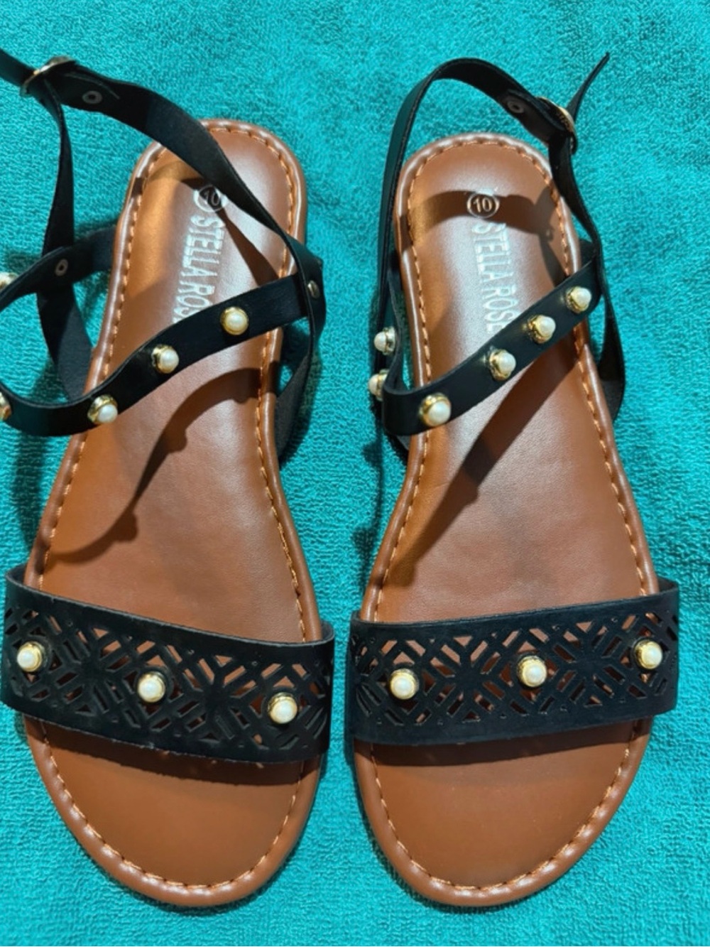 Black Pearl-Studded Women's Sandals